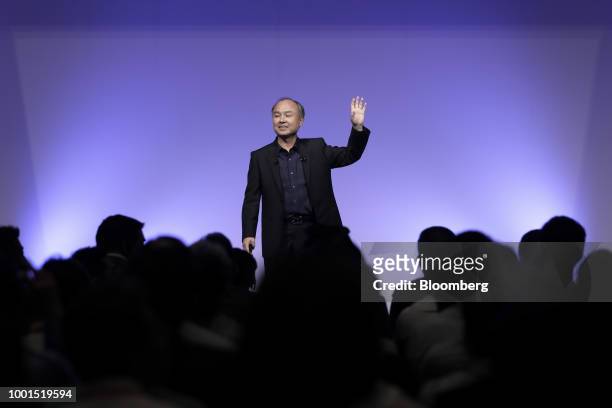 Masayoshi Son, chairman and chief executive officer of SoftBank Group Corp., speaks at the SoftBank World 2018 event in Tokyo, Japan, on Thursday,...