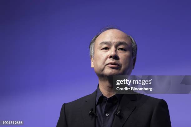 Masayoshi Son, chairman and chief executive officer of SoftBank Group Corp., speaks at the SoftBank World 2018 event in Tokyo, Japan, on Thursday,...
