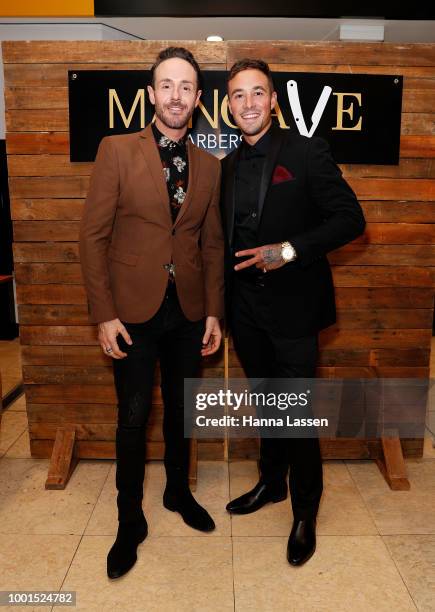Donny Galella and Grant Crapp attend the ManCave Barbershop Chatswood Chase Launch on July 19, 2018 in Sydney, Australia.