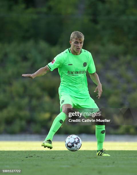 Timo Huebers of Hannover in action during the pre-season friendly match between Hannover 96 and FSV Wacker 90 Nordhausen at Hannover Akademie on July...