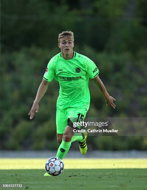Timo Huebers of Hannover in action during the pre-season friendly match between Hannover 96 and FSV Wacker 90 Nordhausen at Hannover Akademie on July...