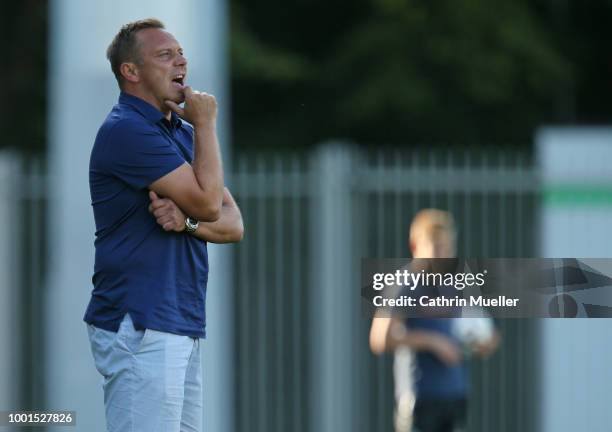 Andre Breitenreiter, head coach of Hannover shouts instructions during the pre-season friendly match between Hannover 96 and FSV Wacker 90 Nordhausen...