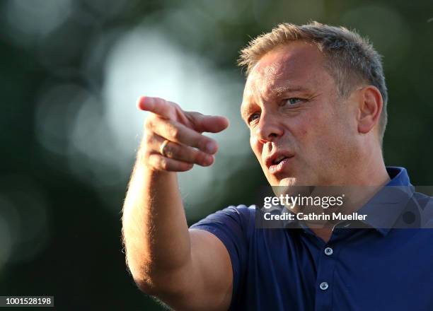 Andre Breitenreiter, head coach of Hannover gestures during the pre-season friendly match between Hannover 96 and FSV Wacker 90 Nordhausen at...