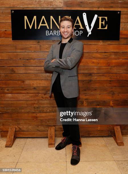 Matthew Mitcham attends the ManCave Barbershop Chatswood Chase Launch on July 19, 2018 in Sydney, Australia.