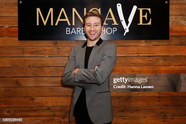 Matthew Mitcham attends the ManCave Barbershop Chatswood Chase Launch on July 19, 2018 in Sydney, Australia.