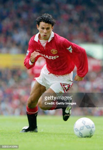 Manchester United player Ryan Giggs in action during a Premier League match against Ipswich Town at Old Trafford on August 22, 1992 in Manchester,...