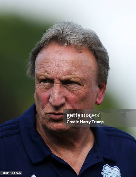 Neil Warnock, manager of Cardiff City during the Pre-Season Friendly match between Bodmin Town and Cardiff City at Priory Park on July 18, 2018 in...