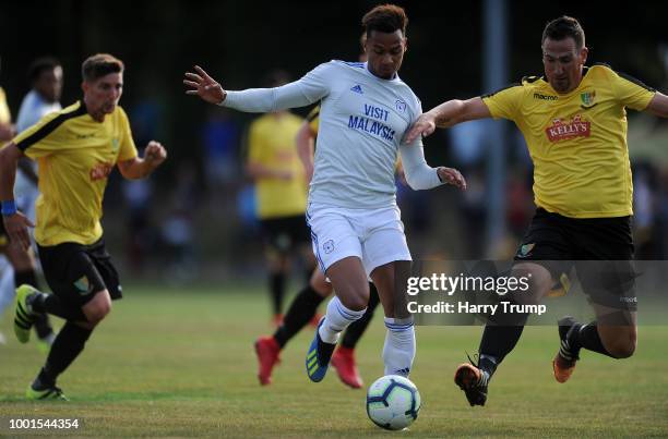 Josh Murphy of Cardiff City makes a break during the Pre-Season Friendly match between Bodmin Town and Cardiff City at Priory Park on July 18, 2018...