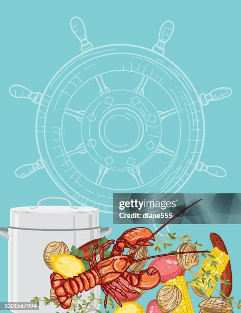 lobster boil invitation template - surf and turf stock illustrations