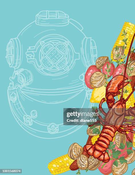 lobster boil invitation template - surf and turf stock illustrations