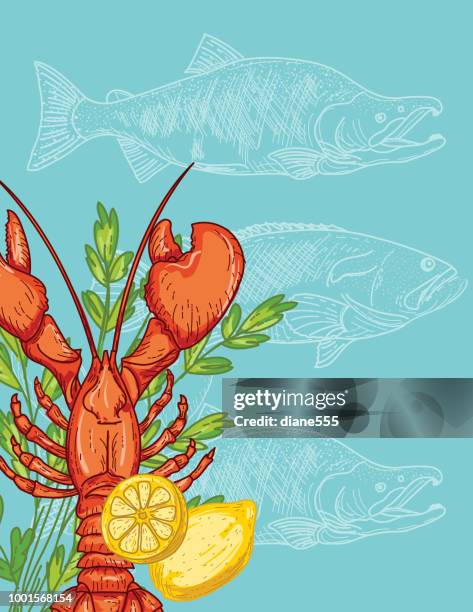 lobster boil invitation template - surf and turf stock illustrations