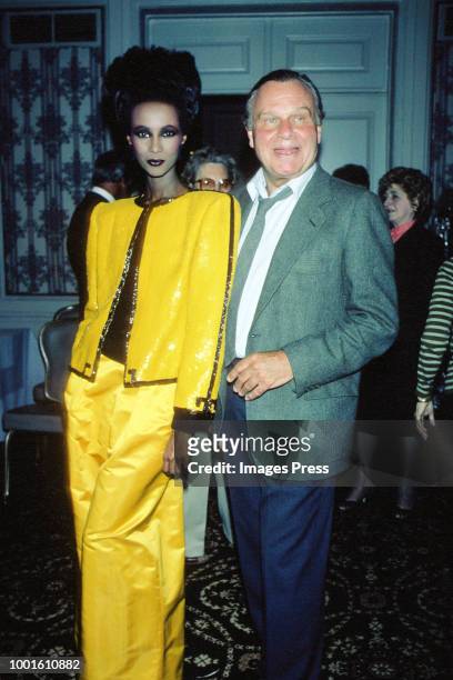 Iman and Bill Blass during New York Fashion Week circa 1984 in New York.
