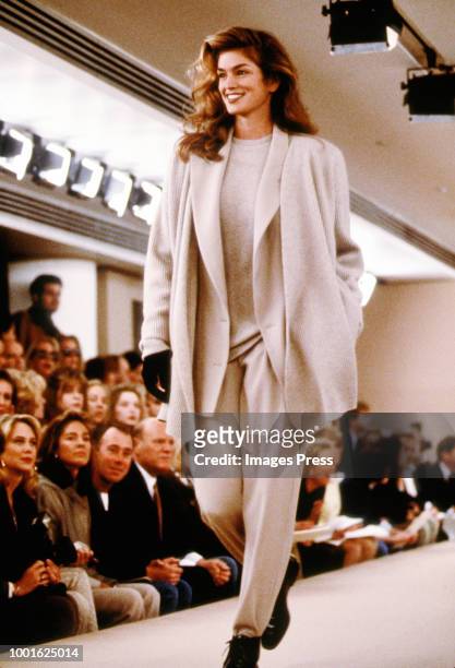 Cindy Crawford modeling Calvin Klein during New York Fashion Week circa 1992 in New York.