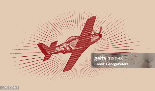 stockillustraties, clipart, cartoons en iconen met wereldoorlog ii p-51 mustang vliegtuig. - tweede wereldoorlog