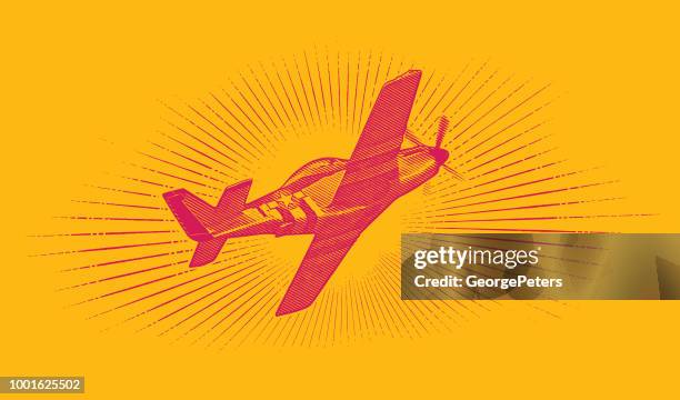 world war ii p-51 mustang airplane. - dogfight stock illustrations