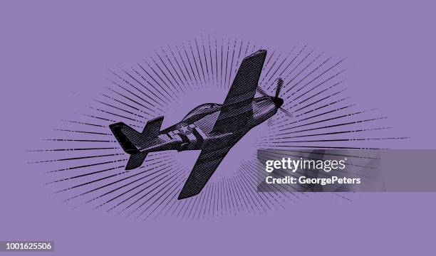 stockillustraties, clipart, cartoons en iconen met wereldoorlog ii p-51 mustang vliegtuig. - p 51 mustang