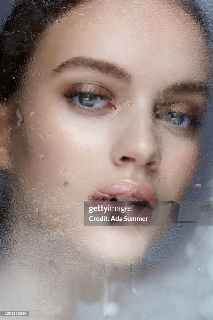 Icedd Window Beautiful Face Of A Woman Behind An Iced Window High-Res Stock Photo ...