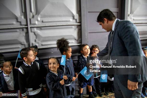 President of Costa Rica Carlos Alvarado greets children during a Secretary-General of the United Nations Antonio Guterres offical visit to Costa Rica...