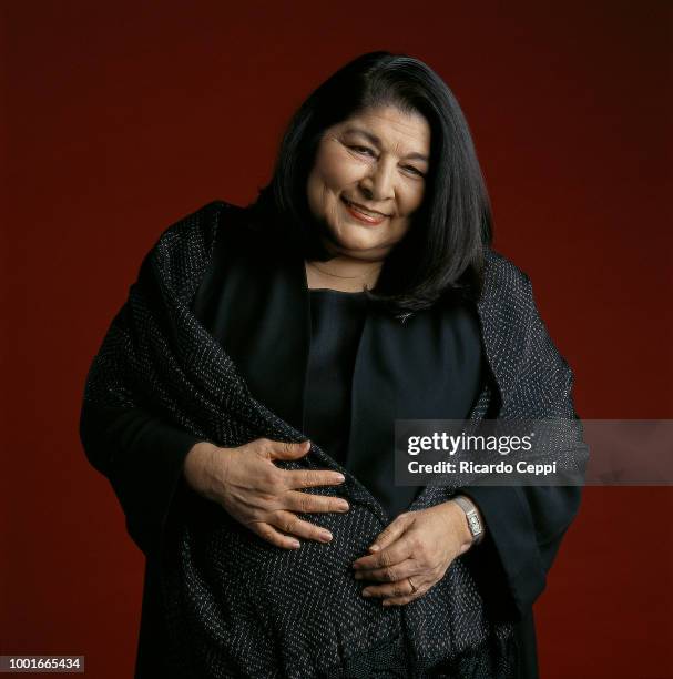 Argentine folk singer Mercedes Sosa poses during an exclusive portrait session during an exclusive portrait session on December 01, 1994 in Buenos...