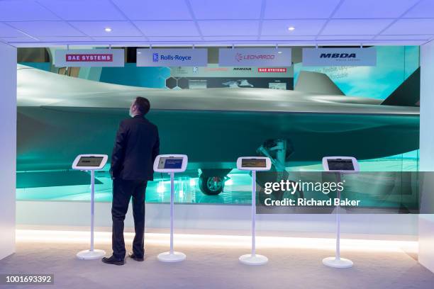 Scale model of the BAE Systems Tempest fighter, a replacement for the Typhoon, in the company's exhibition hall at the Farnborough Airshow, on 18th...