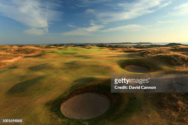 View of the second shot on the 418 yards par 4, 15th hole 'Skerries' on the Dunluce Links at Royal Portrush Golf Club the venue for The Open...