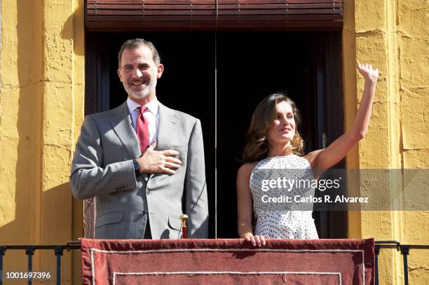 King Felipe VI of Spain and Queen Letizia of Spain visit the city of Bailen in occasion of the 210th anniversary of the Bailen Battle on July 19 in...