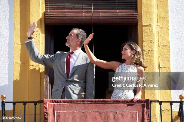 King Felipe VI of Spain and Queen Letizia of Spain visit the city of Bailen in occasion of the 210th anniversary of the Bailen Battle on July 19 in...