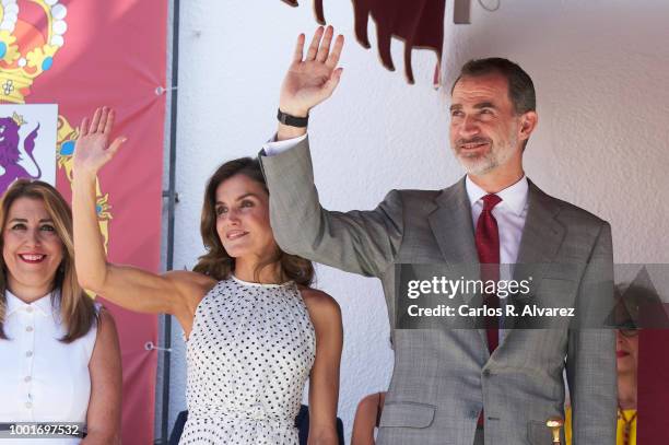 King Felipe VI of Spain and Queen Letizia of Spain visit the city of Bailen in occasion of the 210th anniversary of the Bailen Battle on July 19 in...