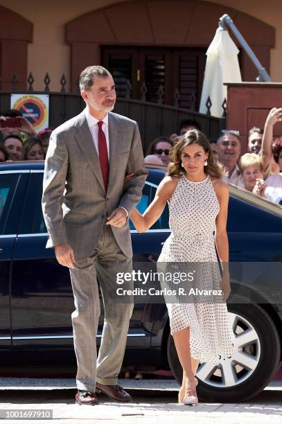 King Felipe VI of Spain and Queen Letizia of Spain visit the city of Bailen in occasion of the 210th anniversary of the Bailen Battle on July 19 in...