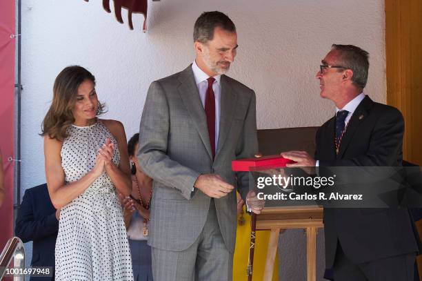 King Felipe VI of Spain and Queen Letizia of Spain visit the city of Bailen in occasion of the 210th anniversary of the Bailen Battle on July 19 in...