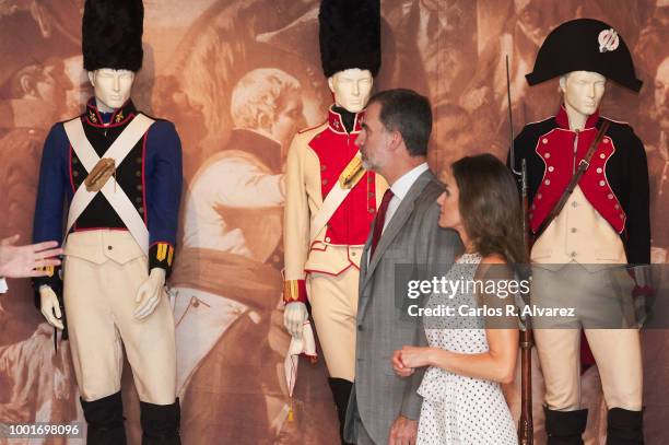 King Felipe VI of Spain and Queen Letizia of Spain visit the city of Bailen in occasion of the 210th anniversary of the Bailen Battle on July 19 in...