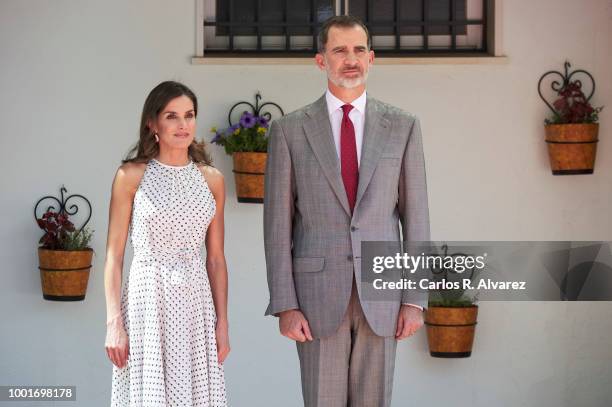 King Felipe VI of Spain and Queen Letizia of Spain visit the city of Bailen in occasion of the 210th anniversary of the Bailen Battle on July 19 in...