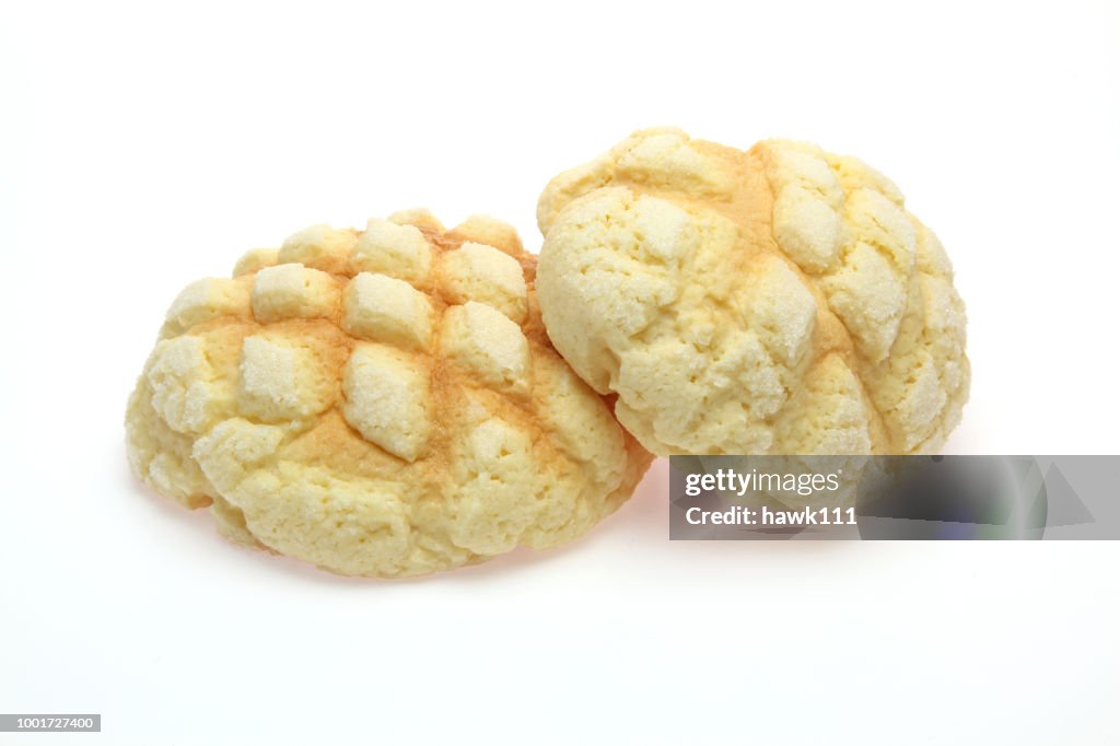 Melon shaped bun in a white background