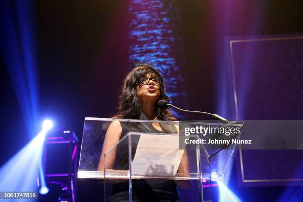 Victoria Rowell speaks onstage during the Wendy Williams Hunter Birthday Give Back Gala at Hammerstein Ballroom on July 18, 2018 in New York City.