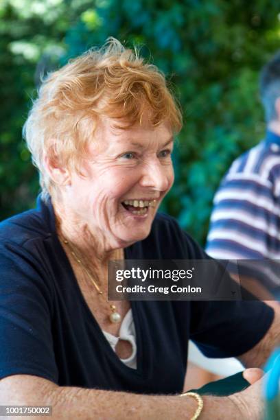 elderly redhead female laughing - women with gold teeth stock pictures, royalty-free photos & images