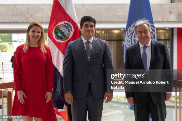 Secretary-General of the United Nations Antonio Guterres, Presidente of Costa Rica Carlos Alvarado and First Lady of Costa Rica Claudia Dobles pose...