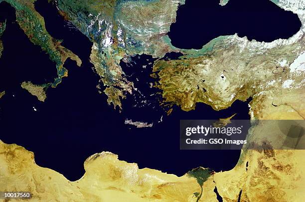 satellite image of the mediterranean region - mediterranean sea 個照片及圖片檔