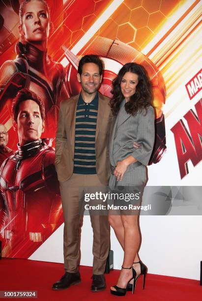 Actress Evangeline Lilly poses with US actor Paul Rudd during a photocall of the fim "Ant-Man and The Wasp" in Rome RAVAGLIPHOTOPHOTOGRAPH BY Marco...