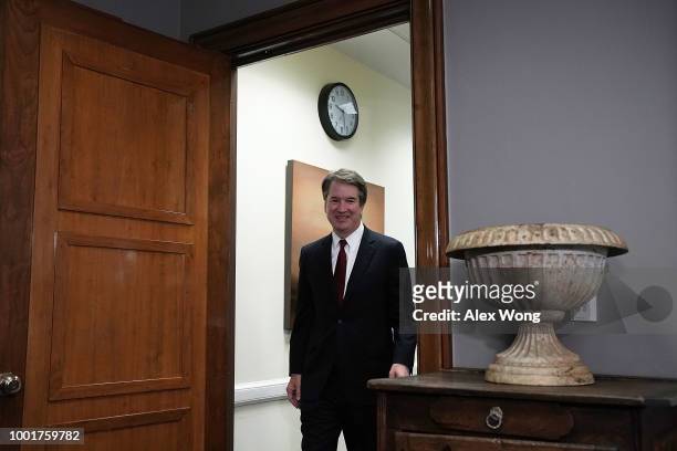 Supreme Court nominee Judge Brett Kavanaugh arrives at a meeting with U.S. Sen. Bob Corker on Capitol Hill July 18, 2018 in Washington, DC. Kavanaugh...