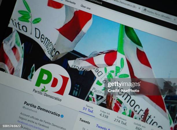The twitter profile of Partito Democratico is seen on a screen.