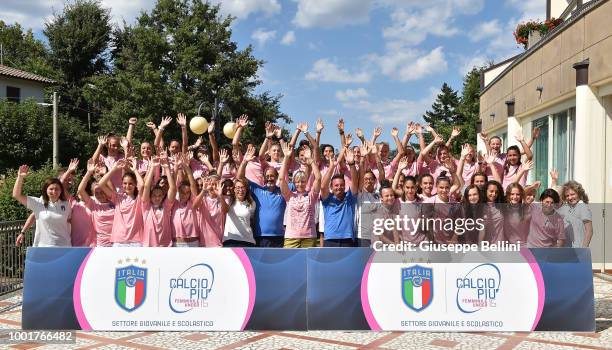 Players of Team Italy U15 Women during the Italian Football Federation U15 Men & Women Stage on July 19, 2018 in Bagno di Romagna, Italy.