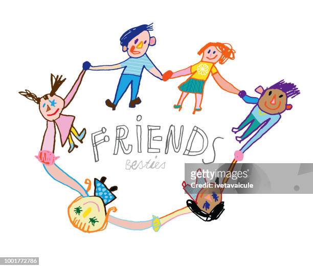 circle of friends - best friends kids stock illustrations