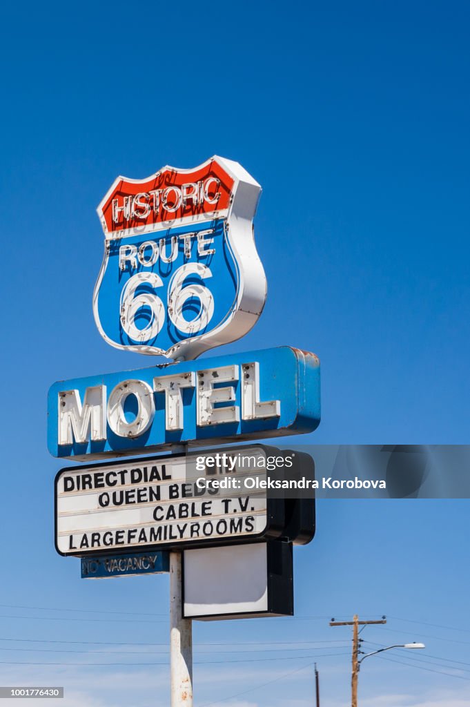 Vintage motel sign along the historic Route 66 in Arizona.