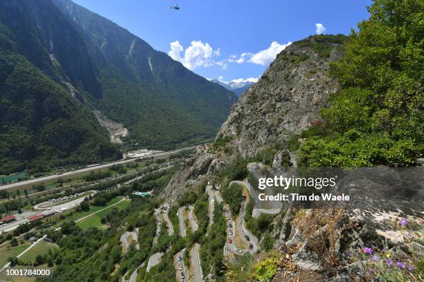 Lacets De Montvernier / Landscape / Car Caravan / Mountains / during the 105th Tour de France 2018, Stage 12 a 175,5km stage from Bourg-Saint-Maurice...