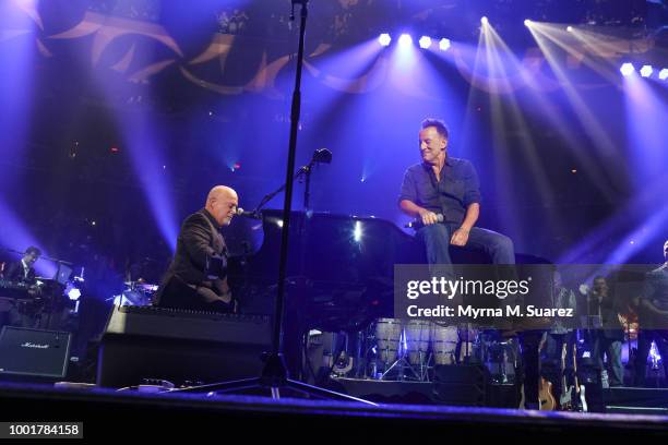 Billy Joel and Bruce Springsteen perform 10th Avenue, Freeze Out and Born to Run on stage at the 100th Lifetime Performance at Madison Square Garden...