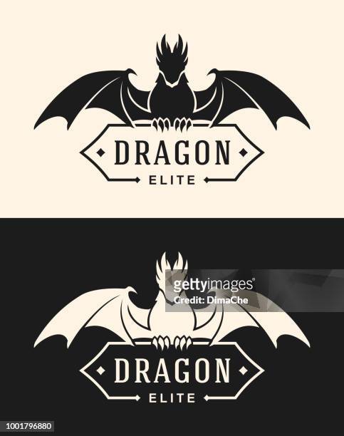 dragon icon with banner - white dragon tattoo stock illustrations