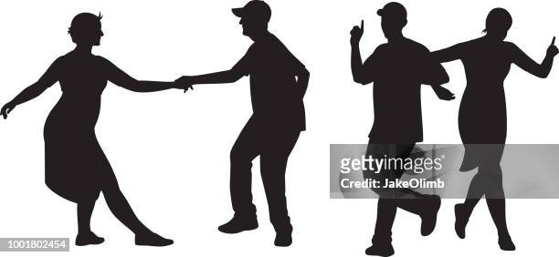 couple dancing silhouettes - arm in arm stock illustrations