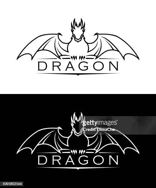 dragon silhouette - white dragon tattoo stock illustrations