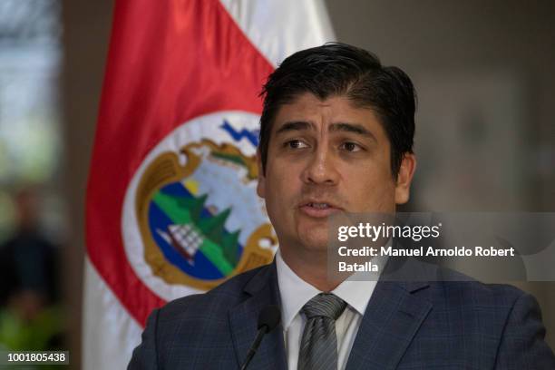 Secretary-General of the United Nations Antonio Guterres holds a news conference during an offical visit on July 16, 2018 in San Jose, Costa Rica.