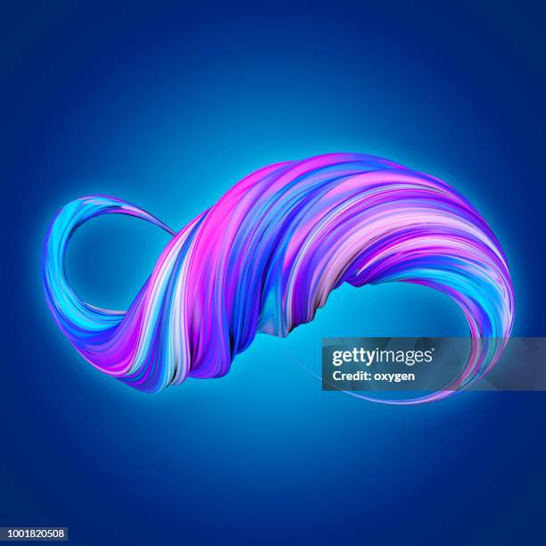 pink and blue colored twisted shape. abstract geometric 3d render illustration - magenta imagens e fotografias de stock